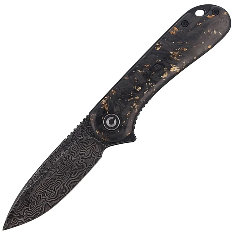 Darmowy zwrot Nóż CIVIVI Elementum Flipper Shredded Carbon Fiber / Golden Shred, Black Damascus (C907C-DS1)