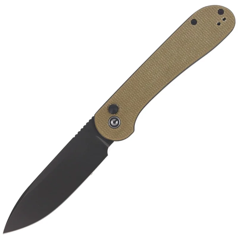 Promocja Nóż CIVIVI Button Lock Elementum Olive Micarta, Black Stonewashed (C2103B)