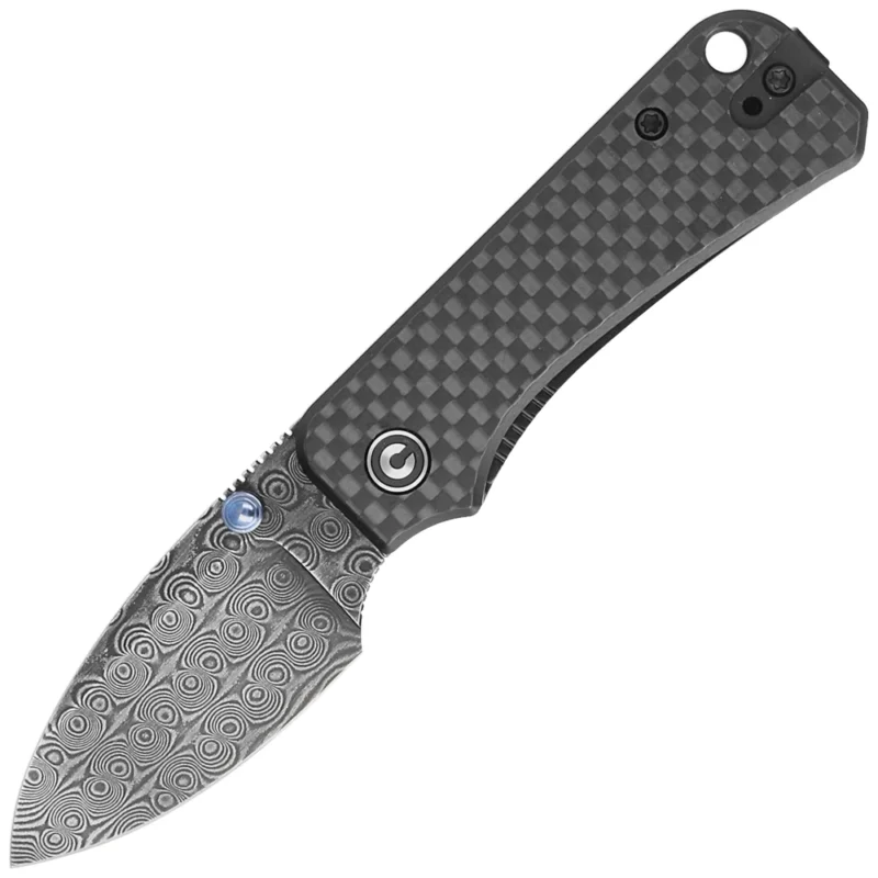 Tani Nóż Civivi Baby Banter Black Twill Carbon Fiber Overlay On Black G10, Black Hand Rubbed Damascus by Ben Petersen (C19068S-DS1)