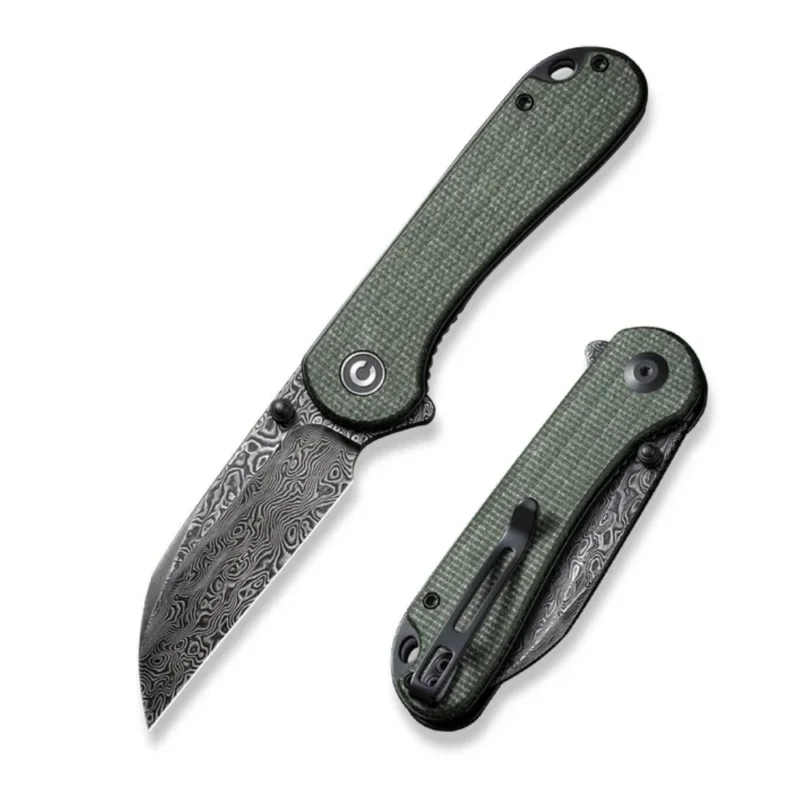 Bezpieczne zakupy Nóż składany Civivi Elementum Wharncliffe Green Canvas Micarta, Black Hand Rubbed Damascus (C18062AF-DS1)