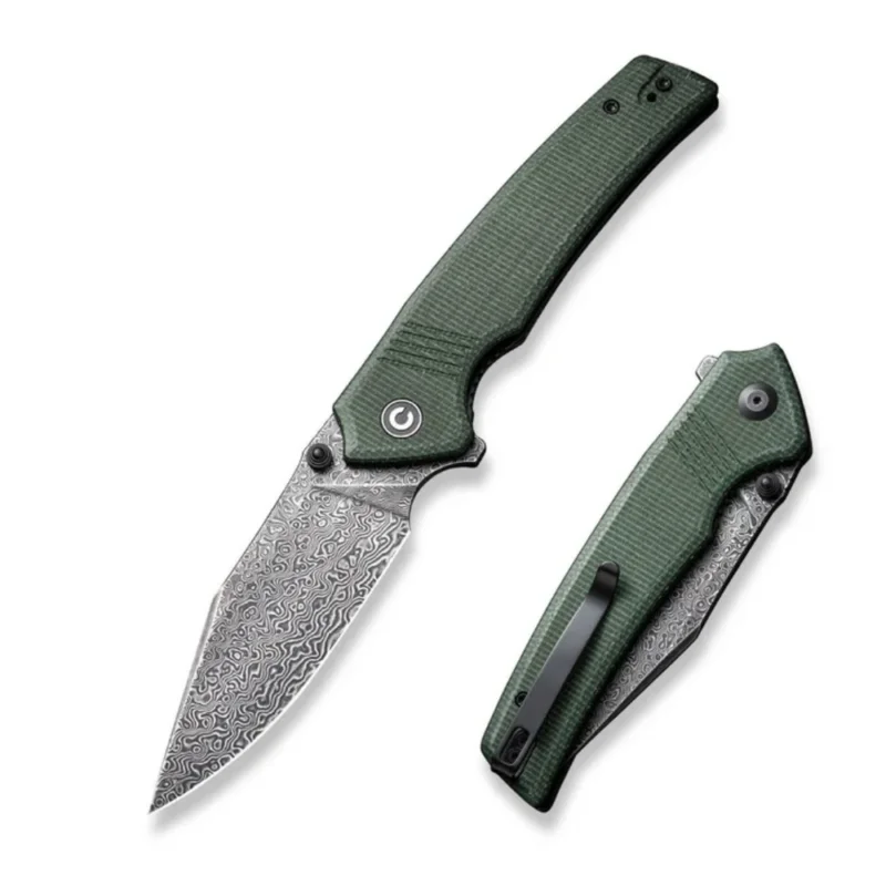 Nóż składany Civivi Tranquil Green Canvas Micarta, Black Hand Rubbed Damascus (C23027-DS1) Hit cenowy
