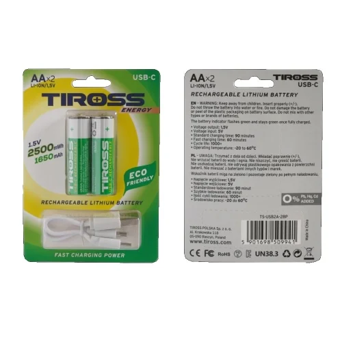 Wyjątkowa oferta Akumulator Bateria Tiross R6 AA Ładowalna 2szt