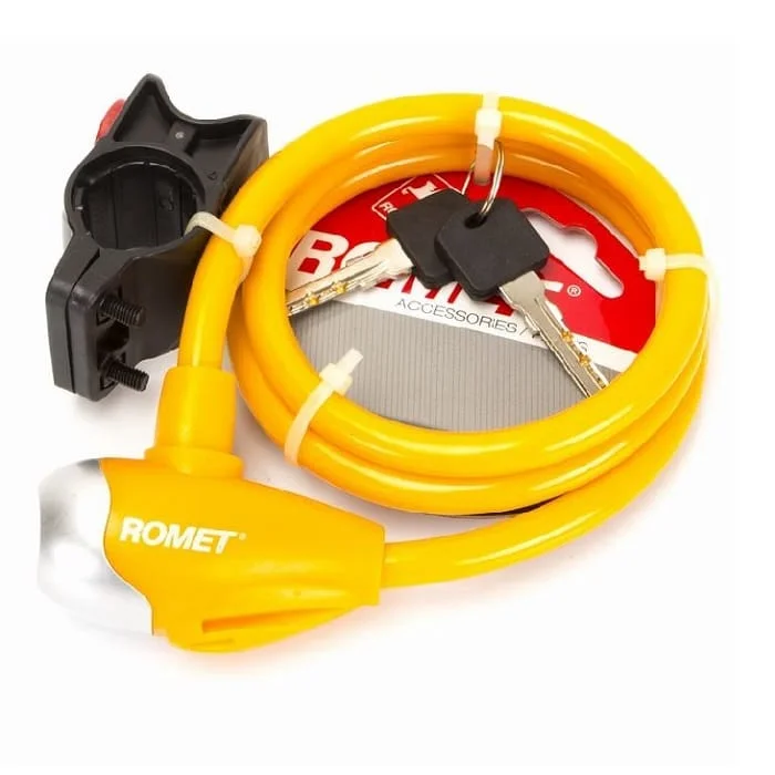 Zapięcie do roweru Romet linka 10x1000mm na klucz pomarańczowe Dodaj do koszyka