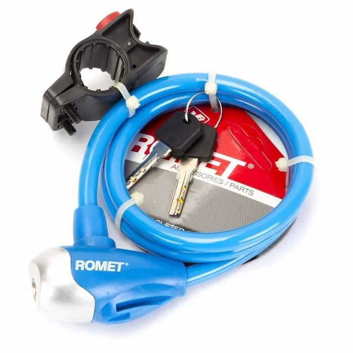 Oferta czasowa Zapięcie do roweru Romet linka 10x1000mm na klucz niebieskie