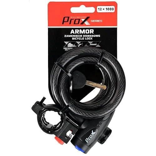 Bezpieczne zakupy Zapięcie do roweru ProX Armor 582 linka 12x1000mm na klucz czarny