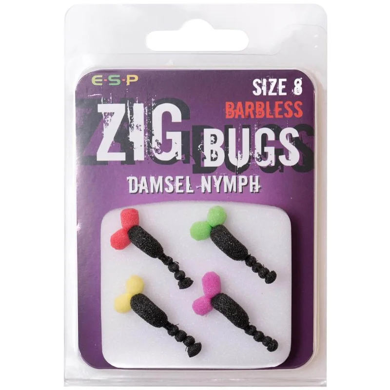 Haczyki Z Przynętą Sztuczną ESP Zig Bug Damsel Nymph Barbless 8 Nowy