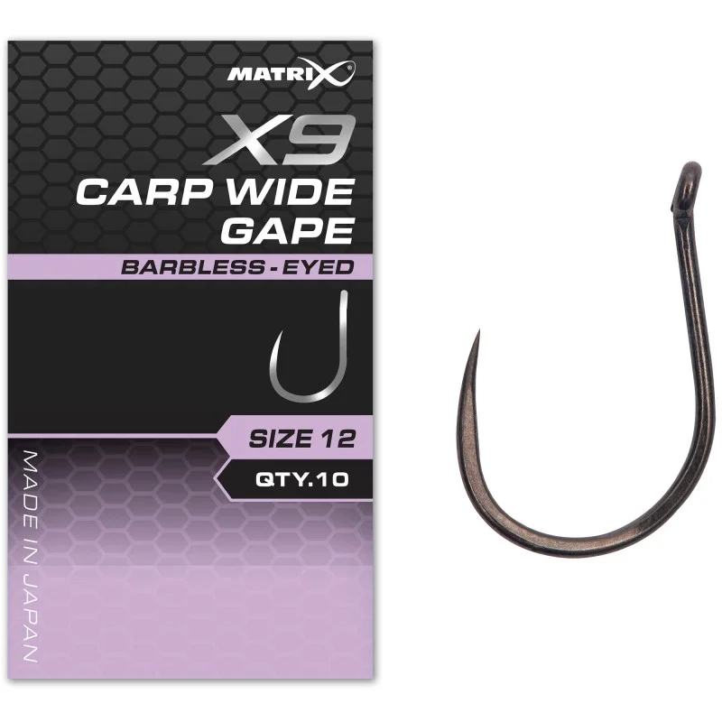 Popularny Haczyki Matrix X9 Carp Wide Gape Barbless Eyed - 10