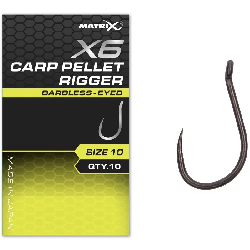 Tani Haczyki Matrix X6 Carp Pellet Rigger Barbless Eyed - 10
