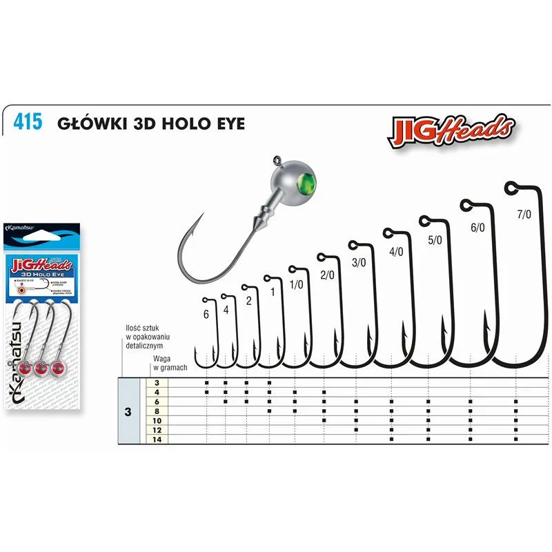 Ograniczona ilość Główka Jigowa 3D Holo Eye Green 6/0 10g