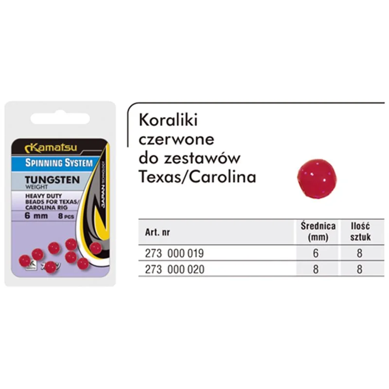 Koraliki Czerwone do Zestawów Texas Carolina 8mm Spinning System Ograniczona ilość