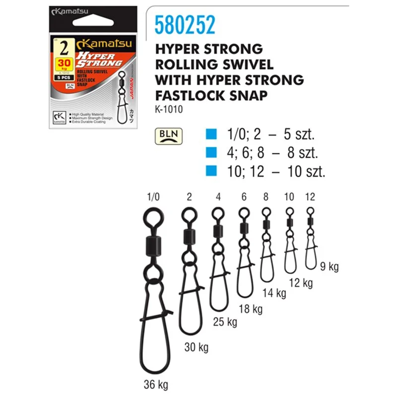 Wyjątkowa oferta Krętlik Hyper Strong Rolling Swivel z Agrafką Fastlock Snap K-1010 8 14kg