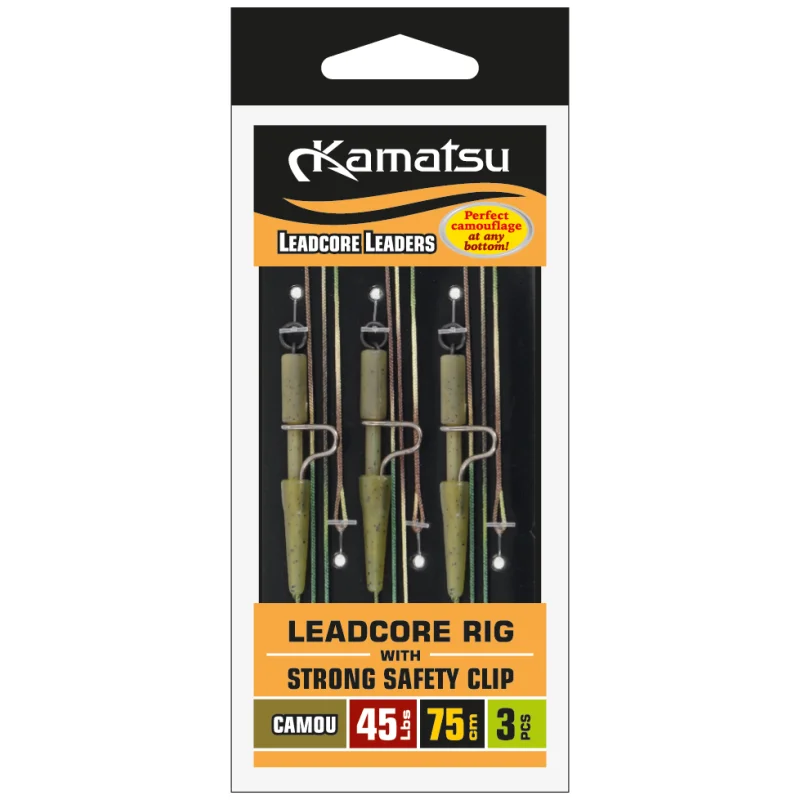 Popularny Zestaw Leadcore z Bezpiecznym Klipsem Strong Camou 35Lbs 75cm