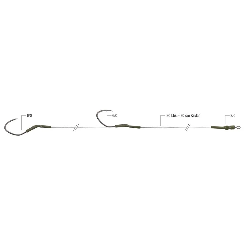 Sprawdź teraz Zestaw Sumowy z Dwoma Hakami Double Win, 2 Haki 6/0, 80cm/80lbs Dread Cat