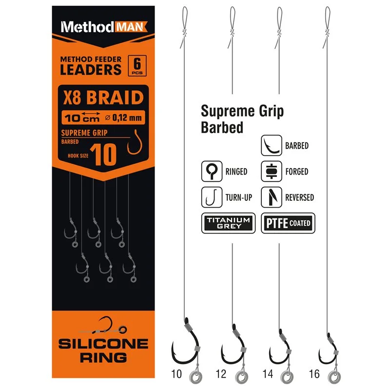 Przypony Method Feeder Z Gumką 3mm Z Haczykiem Methodman Supreme Grip Titanium Grey Barbed rozmiar 10 plecionka 0,12mm Ostatnia szansa