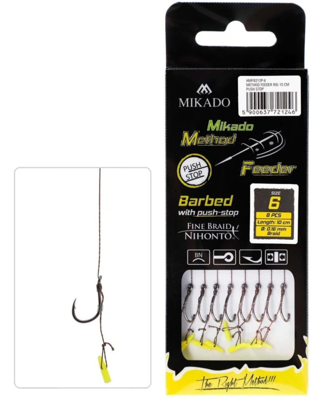 Najlepsza cena Przypony Mikado Method Feeder Chinu z Push Stopem #6 BN 0.16mm 10cm 8szt.