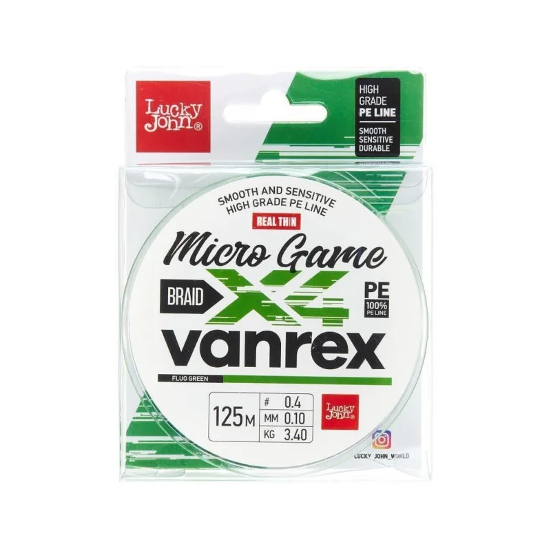 Plecionka Lucky John Vanrex MICRO GAME х4 BRAID Fluo Green Size PE #0.4/125m Sprawdź teraz
