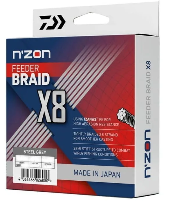 Łatwy zwrot Daiwa N'ZON X8 Braid Steel Grey 300m 0,12mm Grey