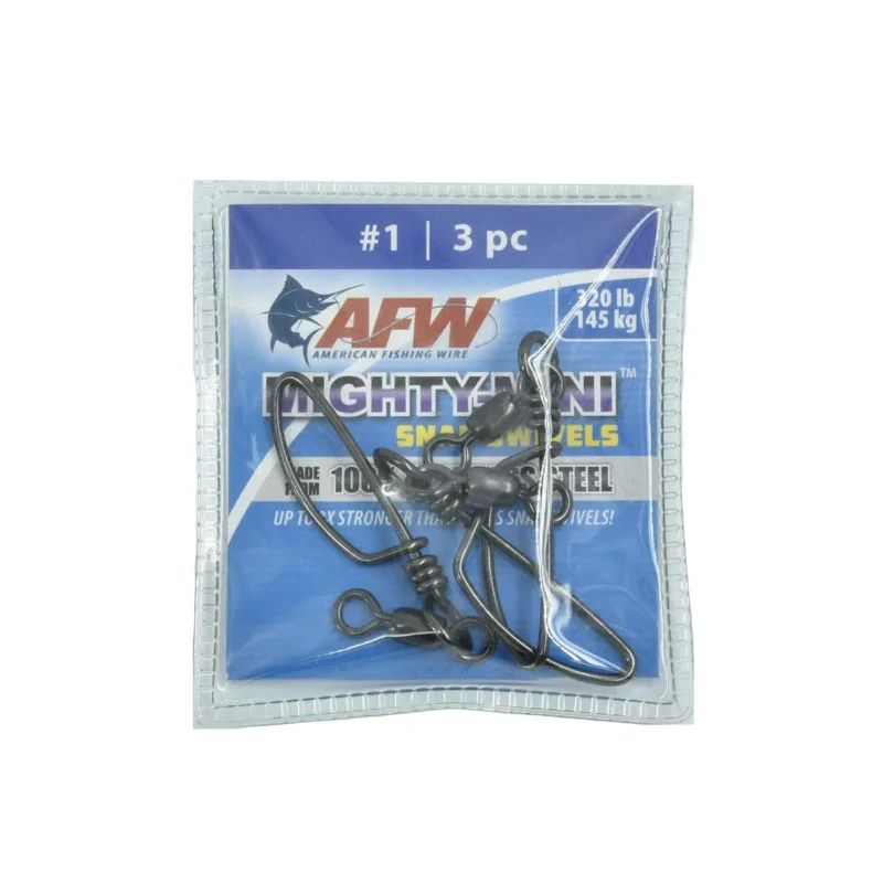 Agrafka wędkarska z krętlikiem Mighty-Mini 145kg American Fishing Wire 3 sztuki Łatwy zwrot