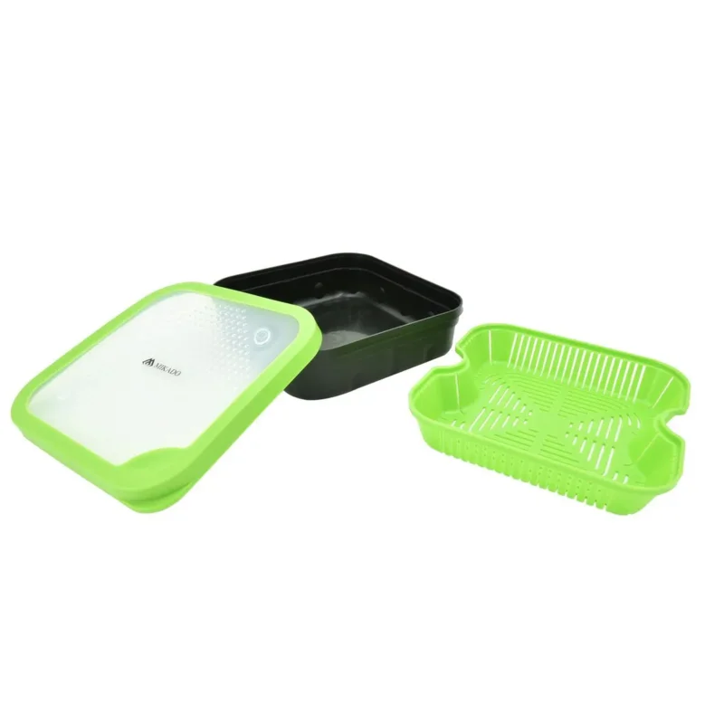 Obniżka ceny Pudełko Mikado zamykane z sitkiem do namaczania pelletu G019 17x17x5cm pojemność 1 litr