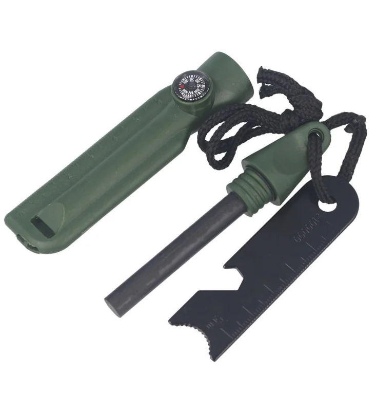 Krzesiwo Barbaric Fire Starter z kompasem, gwizdkiem Green (39135-VE) Dostępne od ręki