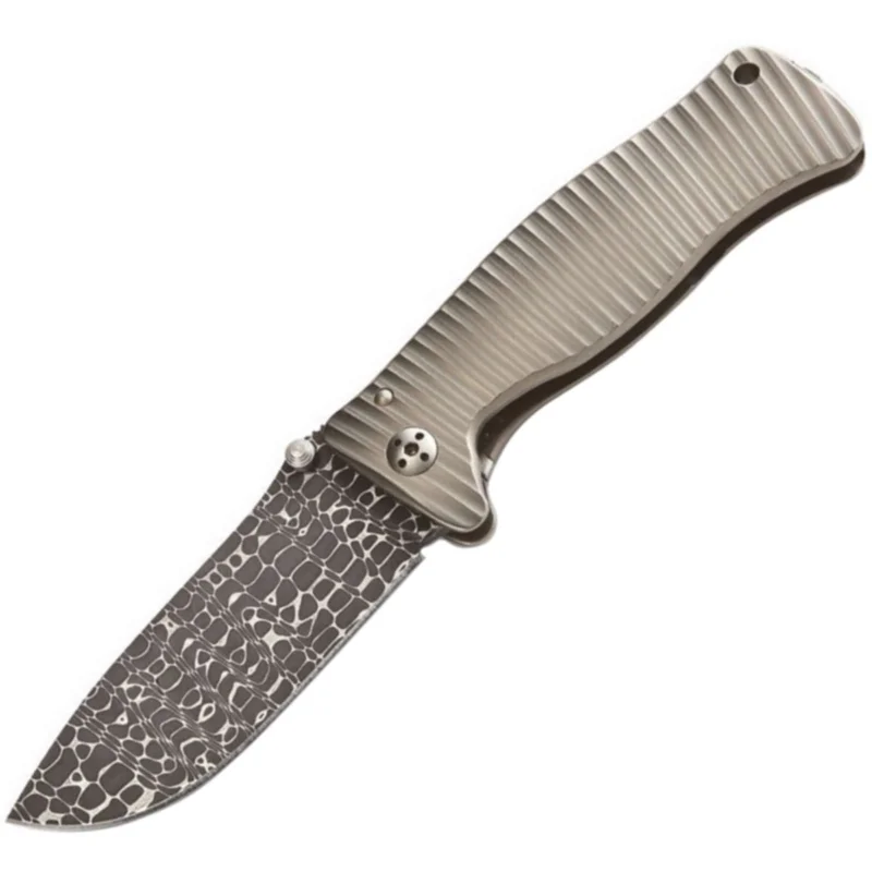 Cena promocyjna Nóż składany LionSteel SR1 Grey Titanium, Lizard Chad Nichols Damascus by Molletta (SR1DL G)