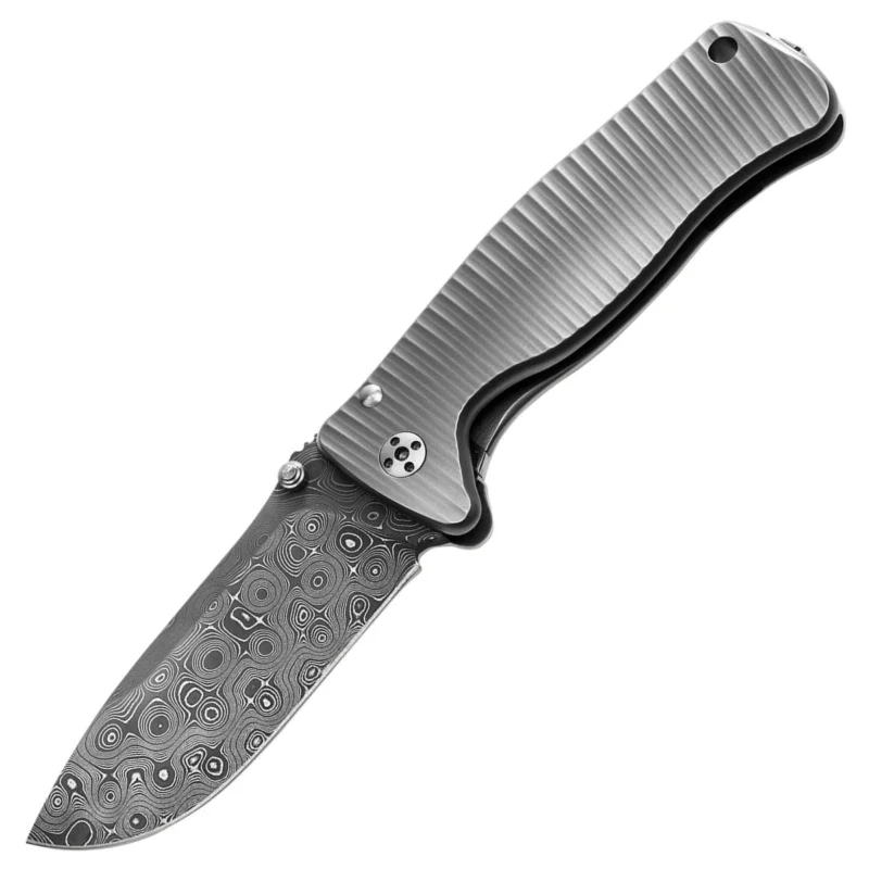 Nóż składany LionSteel SR2 Grey Titanium, RainDrop Chad Nichols Damascus by Molletta (SR2DR G) Ograniczona ilość
