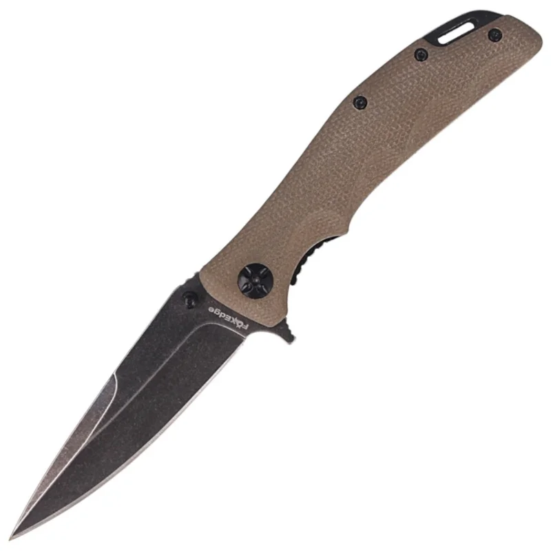 Nie przegap Nóż składany FoxEdge Mandatory Fun G10 Coyote Tan, Stone Washed PVD by Russ Kommer (FE-025)