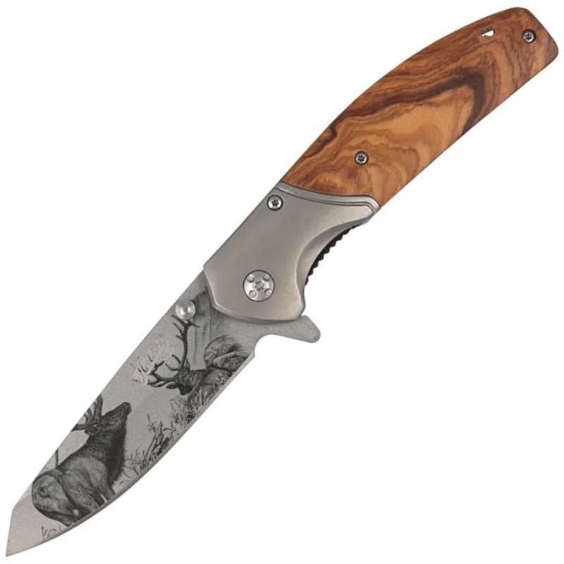 Nowość Nóż składany myśliwski Herbertz CJH motyw 3D Jeleń Olive Wood, Titanium Coated (44160 - 55009)