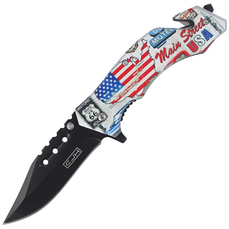 Do wyczerpania zapasów Nóż ratowniczy Herbertz CJH US Flag, Black Blade 420 (44004)