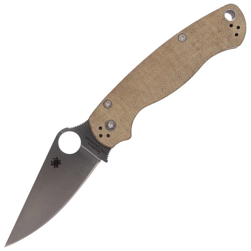 Dostępne od ręki Nóż składany Spyderco Para Military 2 Brown Canvas Micarta, Satin CPM Cru-Wear by Sal, Eric Glesser (C81MPCW2)