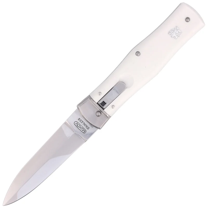 Nie przegap Nóż sprężynowy Mikov Predator White ABS, Mirror (241-NH-1/KP WHITE)