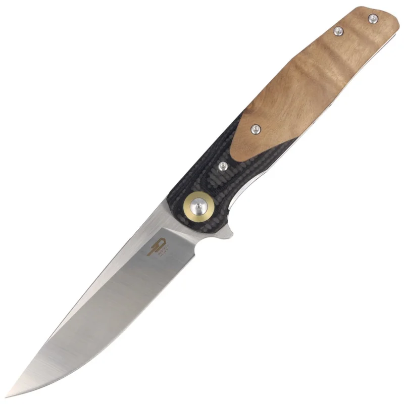 Bestech Ascot Black Carbon Fiber/G10 Lightburl Wood, Satin 14C28N Knife (BG19D) Ograniczona ilość