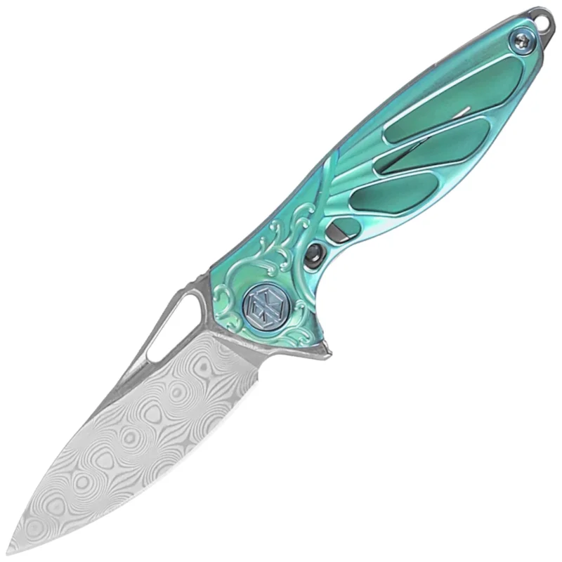 Nóż składany Rike Knife Mini Hummingbird Green Titanium, Rose Damascus by Richard Wu (RK-MINI-G) Super okazja