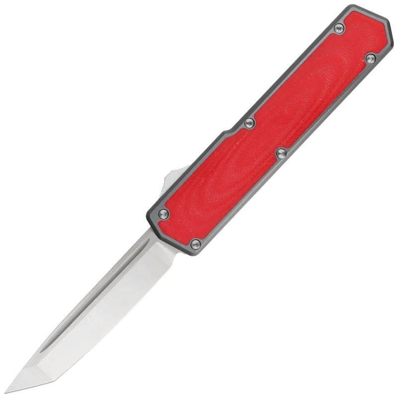 TacKnives TAKCOM Vigor V2 Red G10 / Grey Aluminum, Satin 154CM OTF automatic knife Darmowa dostawa