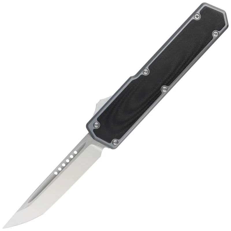 Zamów teraz TacKnives TAKCOM Vigor V2 Black G10 / Grey Aluminum, Satin 154CM OTF automatic knife