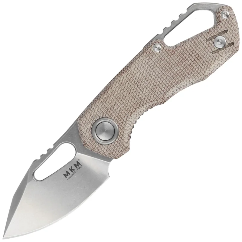 Premium MKM Isonzo Clip Point Knife Natural Canvas Micarta, Stonewashed M390 by Jesper Voxnæs (MK FX03M-3NC)