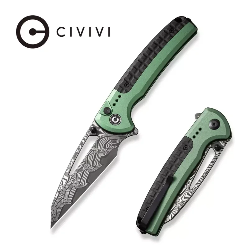 Civivi Sentinel Strike Green Aluminium / Black FRN, Damascus knife (C22025B-DS1) Tani