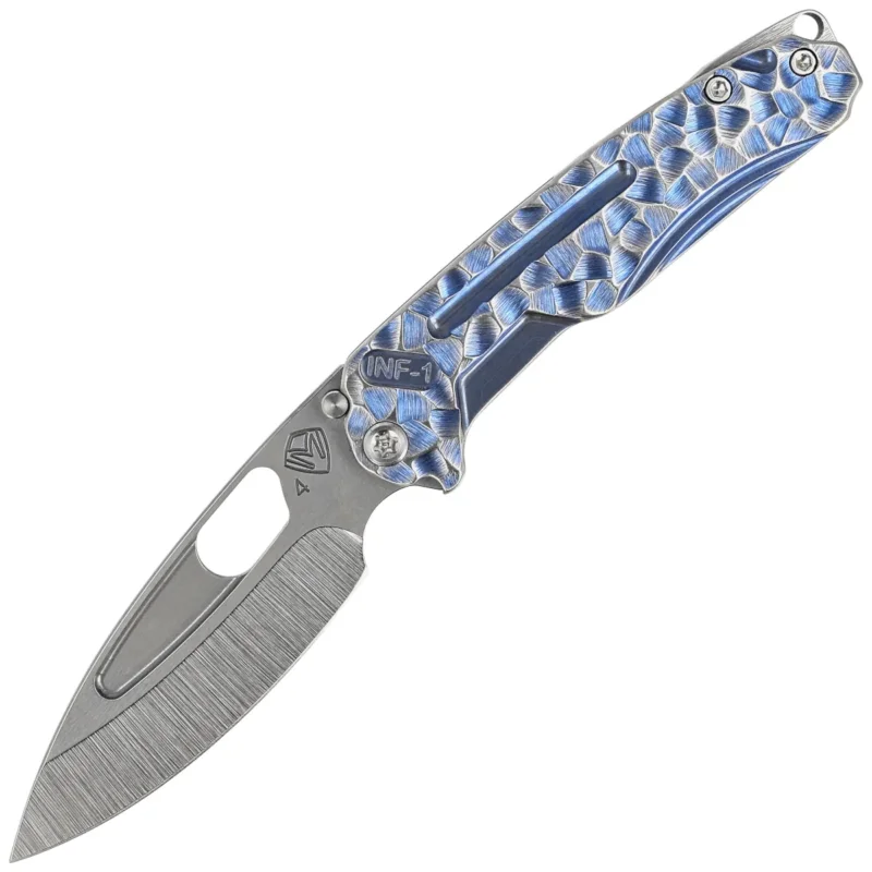 Ograniczona ilość Nóż składany Medford Infraction Blue/Silver Titanium ''Peaks and Valleys'', Std HW, Brsh Clip, Tumbled S45VN by Greg Medford (MK031STQ-37A2-TSCS-BN)