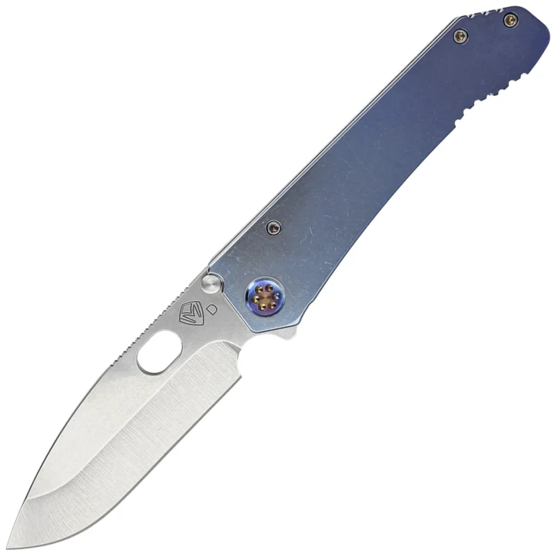 Nóż składany Medford 187 DP Blue Titanium, Flamed HW/Clip, Tumbled D2 by Greg Medford Premium