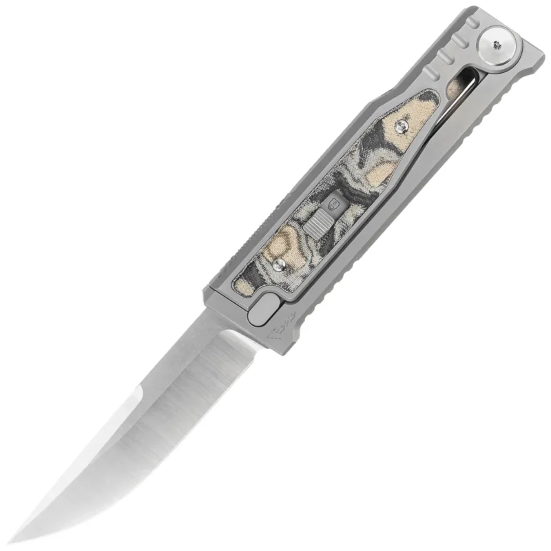 Nóż grawitacyjny Reate EXO-M Gravity Drop Point Bead Blasted Titanium/Burl Linen Micarta, Satin Elmax Niska cena
