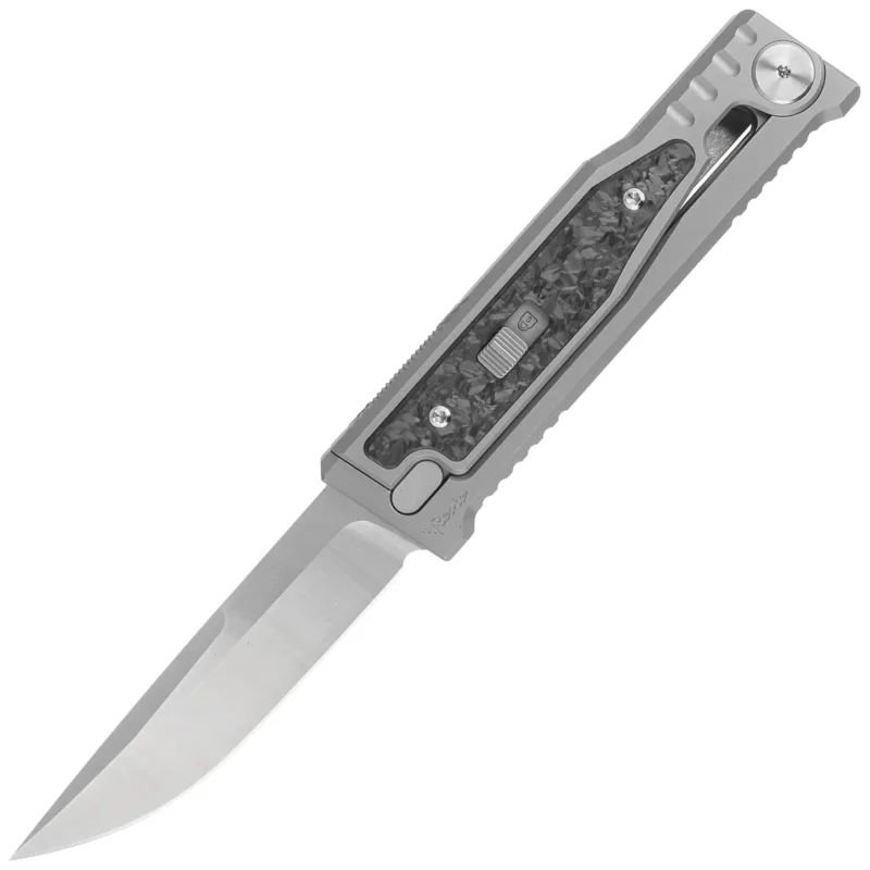 Reate EXO-M Gravity Drop Point Knife Bead Blasted Titanium/Marbled Carbon Fiber, Satin Elmax Do wyczerpania zapasów